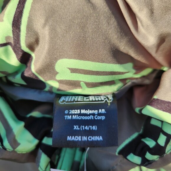 NEW Minecraft Boys Creeper Zip Puffer Jacket Lightweight Size 14 Zippered Size: - Picture 6 of 16